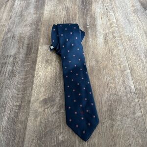 Christian Dior Designer Silk Navy Blue Polka Dot Tie